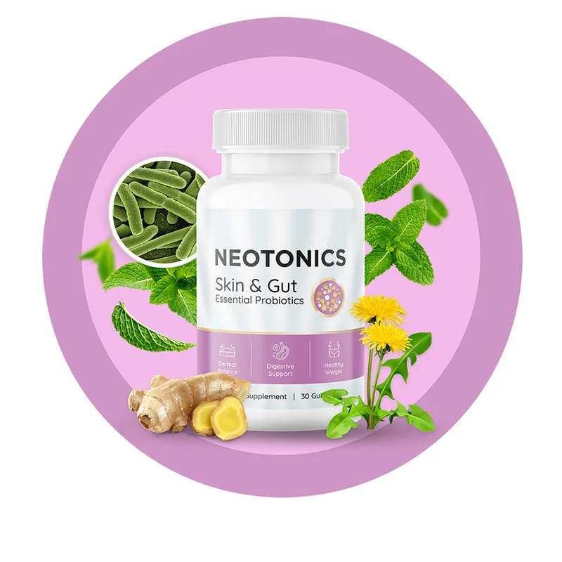Neotonics Skin and Gut Essential Probiotics gummy bottle with botanicals
